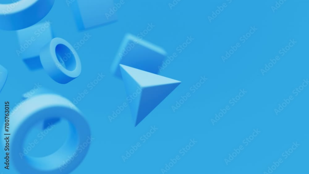 Poster abstract 3d blue geometric shapes rotating animation loop. modern minimalistic background. 3d render