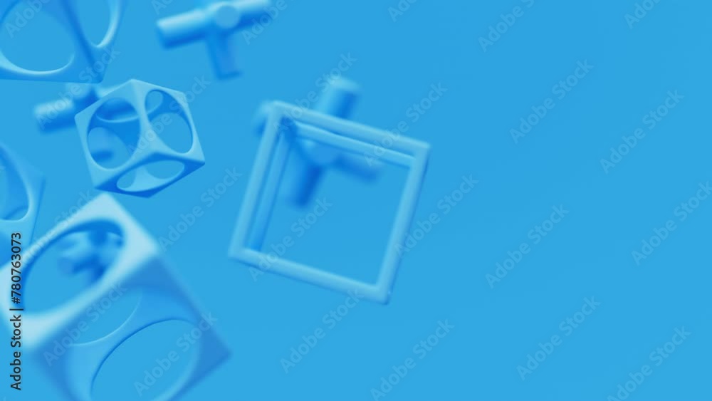 Poster abstract 3d blue geometric shapes rotating animation loop. modern minimalistic background. 3d render