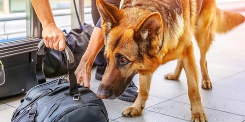 A Trained Security Dog Dutifully Inspects Luggage at the Airport to Ensure Passenger Safety, Generative AI