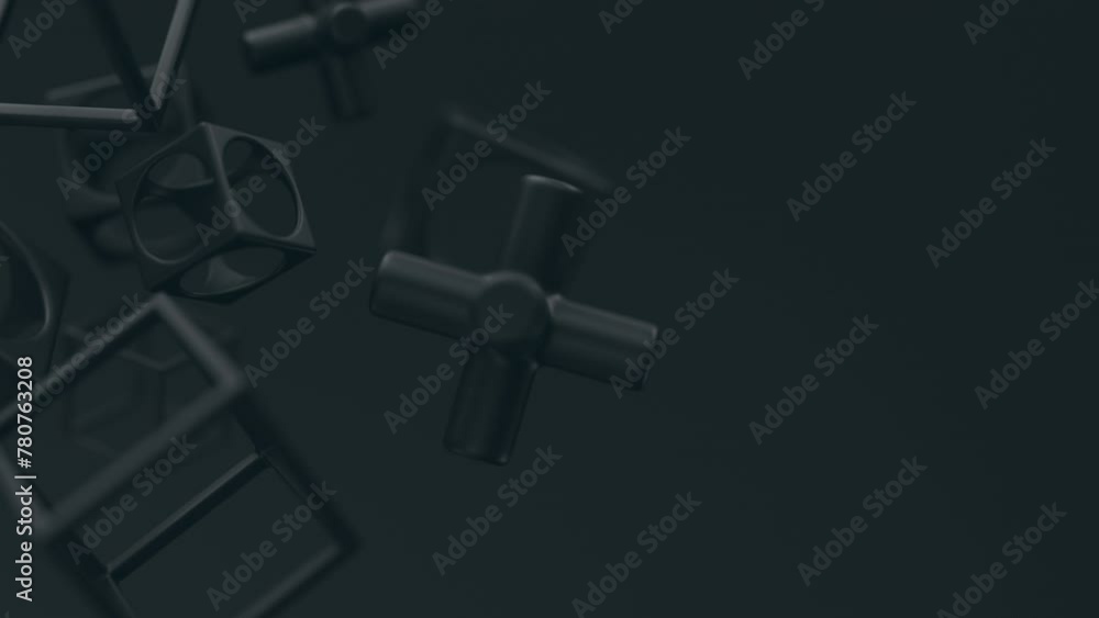 Poster abstract 3d black geometric shapes rotating animation loop. modern minimalistic background. 3d rende