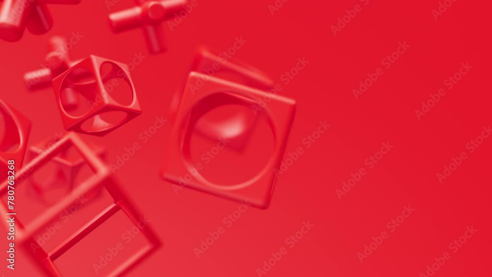Poster abstract 3d red geometric shapes rotating animation loop. modern minimalistic background. 3d render