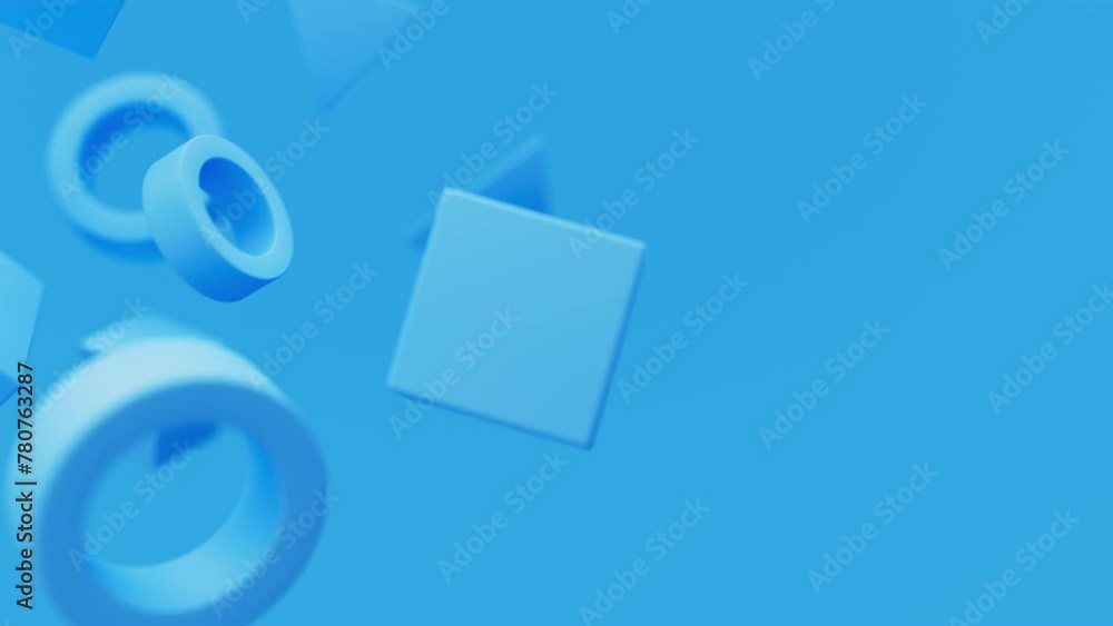 Poster abstract 3d blue geometric shapes rotating animation loop. modern minimalistic background. 3d render