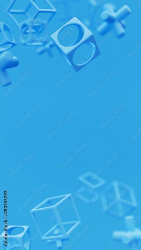 Poster abstract 3d blue geometric shapes rotating animation loop. modern minimalistic background. 3d render