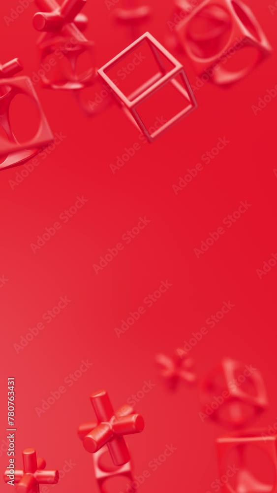 Poster abstract 3d red geometric shapes rotating animation loop. modern minimalistic background. 3d render,