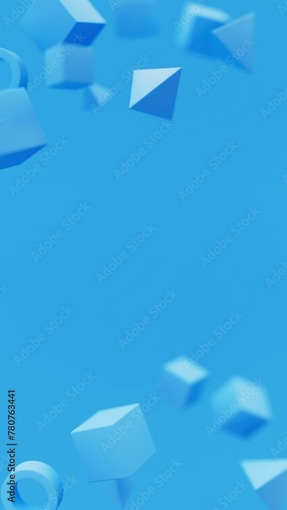 Poster abstract 3d blue geometric shapes rotating animation loop. modern minimalistic background. 3d render