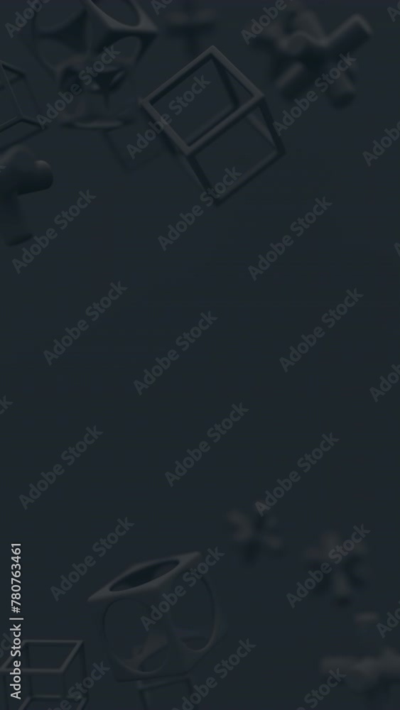 Poster abstract 3d black geometric shapes rotating animation loop. modern minimalistic background. 3d rende