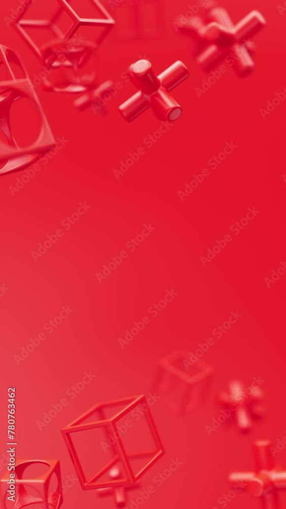 Poster abstract 3d red geometric shapes rotating animation loop. modern minimalistic background. 3d render,