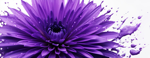 Obraz premium Purple flower with paint splashes on white background. Creative idea for blonde hair dye.