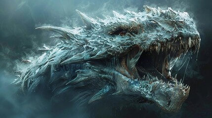 zombie ice dragon monster - obrazy, fototapety, plakaty