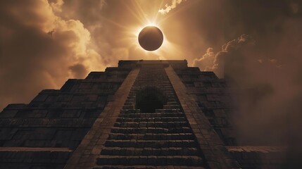 mayan pyramid eclipse - obrazy, fototapety, plakaty