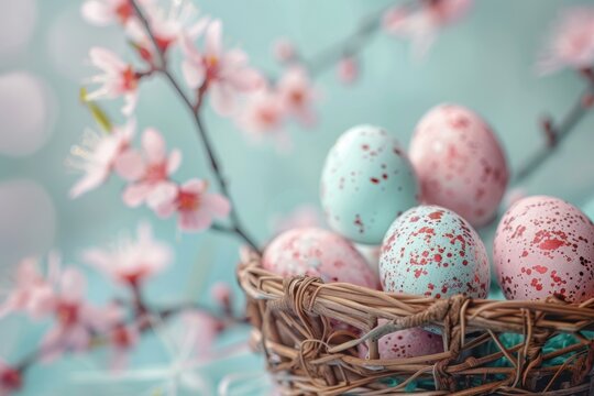 Easter pastel background with eggs. ai generated