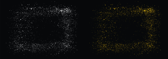 Fototapeta na wymiar Festive glow effect gold glitter confetti background design on a black background. Golden confetti gold glitter grainy texture background design element