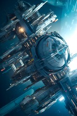 The spectacular design of a futuristic orbital space station, in space operation V3. - obrazy, fototapety, plakaty