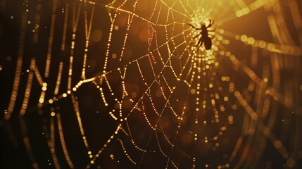 A spider web with a spider in the center - obrazy, fototapety, plakaty