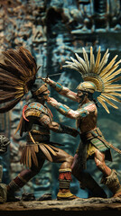 Fototapeta premium Native American Warrior Figurines in Traditional Attire