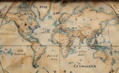 Old vintage world map with compass rose