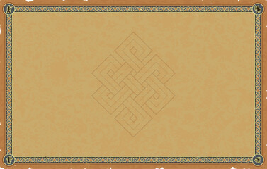 Large Medieval Parchment with Celtic Frame, Fantasy Icons, Viking Knot