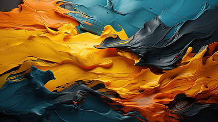 Yellow, Blue and Dark Turquoise Floating Liquid Paint Colors Wavy Background