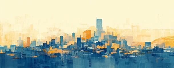 abstract painting of city skyline
