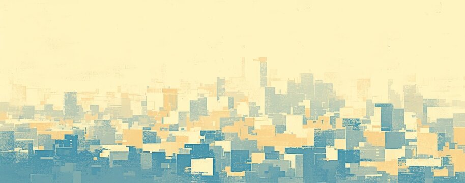 abstract painting of city skyline, gradient from left to right