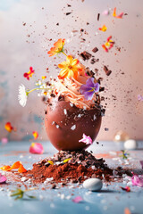 Obraz na płótnie Canvas chocolate easter egg splash. Selective focus.