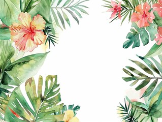 Beach party invitation clipart with tropical motifs,Clipart, watercolor illustration, Perfect for nursery art The style is handdrawn, white background - obrazy, fototapety, plakaty