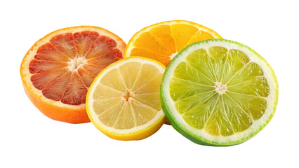 Set of a slices orange, grapefruit ,lime and lemon isolated on transparent background
