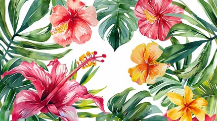 Beach towel clipart with a tropical pattern,Clipart, watercolor illustration, Perfect for nursery art The style is handdrawn, white background - obrazy, fototapety, plakaty