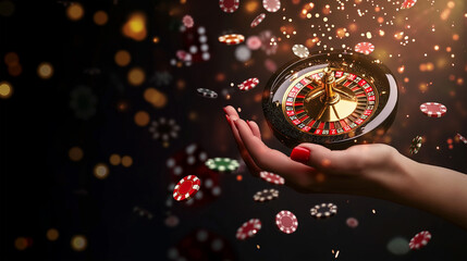 Hand holding roulette wheel isolation, Illustration
