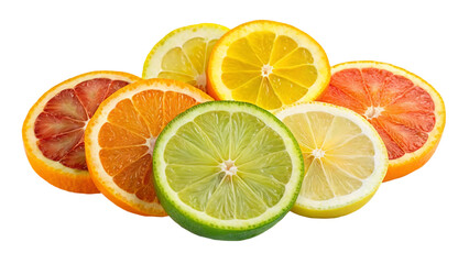 Set of a slices orange, grapefruit ,lime and lemon isolated on transparent background