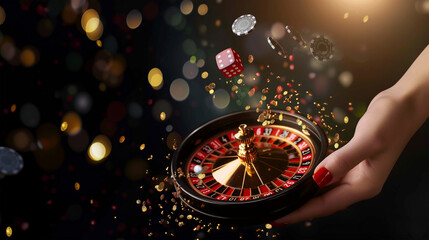 Hand holding roulette wheel isolation, Illustration