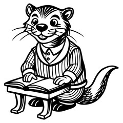 detailed-line-art-of-otter---wearing-playful-cloth