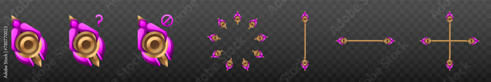 Poster gold and pink themed custom gaming mouse cursor icons set for game ui designs