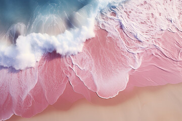 Fototapeta premium Aerial View of A Above Pink Ripple and Some Waves Splashing On The Sand