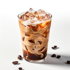 Iced coffee isolated on white background, close up, cutout minimal. Ultra realistic espresso, icon, detailed. Cafe product advert