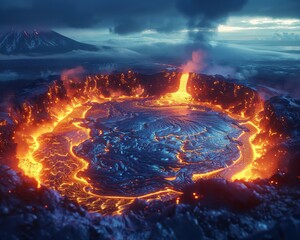 An infrared camera captures the glow of a volcanos lava as scientists harness its geothermal energy - obrazy, fototapety, plakaty