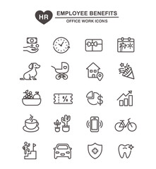 Employee benefits icons, perks modern line icon set - editable stroke icons