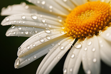 Daisy flower pistil with dew drops , Macro photography