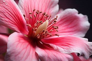 close up of pink Eglantine flower pistil , Macro photography