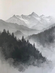 Brushstrokes Beyond: A Minimalist Ink Wash Journey Through Mountain Landscapes