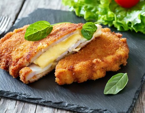 Schnitzel cordon bleu auf Schieferplatte 