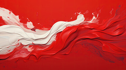 White and Red Liquid Paint Wavy Texture on a Red Color Background