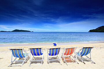 Great blue sky and calm Andaman Sea on Nai Yang beach in Phuket Province, Thailand 