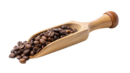Fototapeta premium Coffee beans on wooden scoop on transparent background
