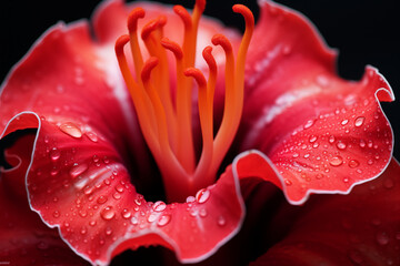 close up of red Flamboyant flower pistil , Macro photography