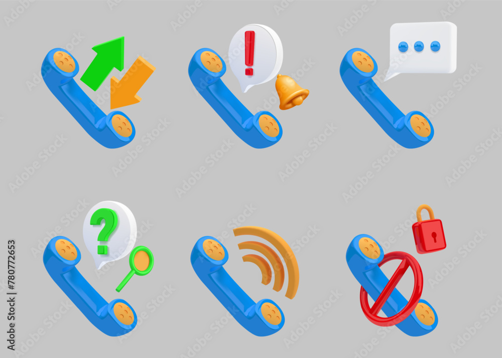 Aufkleber 3d phone icons. call customer service. support contact center. bubble speech. render telephone recei