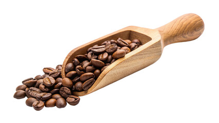 Fototapeta premium Coffee beans on wooden scoop on transparent background