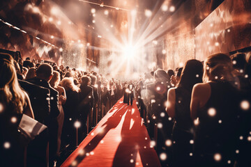 Glitzy red carpet event attended by celebrities and tycoons. Generative AI - obrazy, fototapety, plakaty