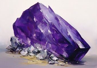 Amethyst mineral painting, purple and white, traditional, realism, interior, still life, art nouveau. - obrazy, fototapety, plakaty