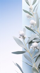 White and blue eucalyptus branch on pastel blue background, botanical, interior design, art deco